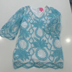 Lilly Pulitzer Lottie Aqua Lace Pineapple Romper Size 12